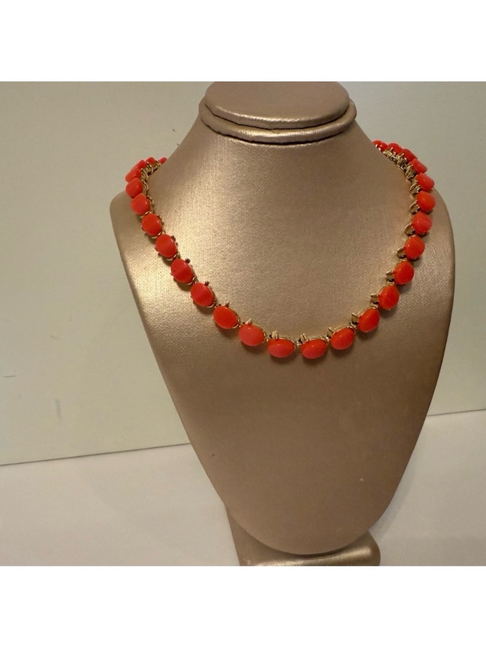 LONGCRAFT NECKLACE CHOKER COLLAR ORANGE THERMO PLASTIC GOLD TONE SETTING 12”-15”